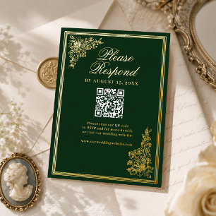 Antike Smaragd-Gold-Regency-Hochzeits-RSVP-Karte Folie Einladungspostkarte
