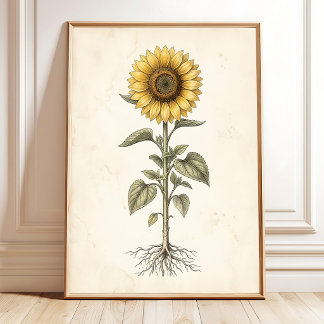 Antike Sonnenblumen-Drucke Farmhouse-Wandkunst Poster