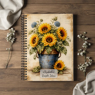 Antike Sonnenblumen in rustikalem Eimer Notizbuch