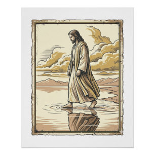 Antike spirituelle Wasserwander-Gravur Poster
