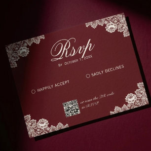 Antike Spitze Burgund Romantische Hochzeit RSVP Karte