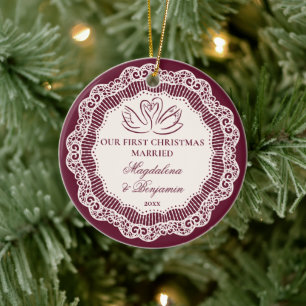 Antike Spitze Burgunder Schwan 1. Weihnachten Verh Keramik Ornament