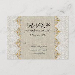 Antike Spitze Leinen Rustikale Hochzeit RSVP Karte