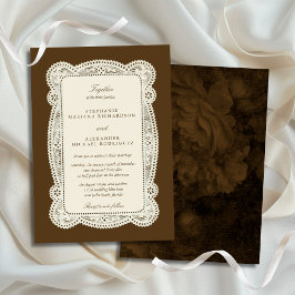 Antike Spitze Old Money Mocca Braune Hochzeit Einladung
