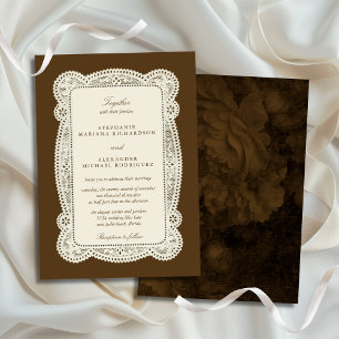 Antike Spitze Old Money Mocca Braune Hochzeit Einladung