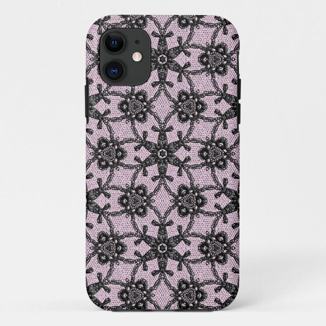 Antike Spitze - schwarz und eisrosa Case-Mate iPhone Hülle (Rückseite)