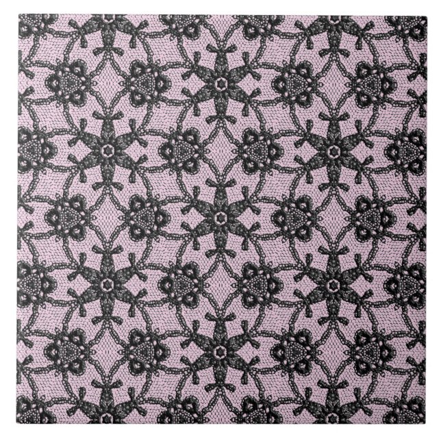 Antike Spitze - schwarz und eisrosa Fliese (Vorderseite)