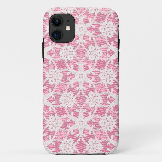 Antike Spitze - weiß und Rose pink Case-Mate iPhone Hülle (Rückseite)