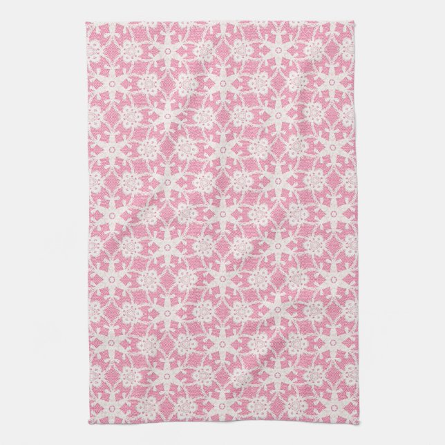 Antike Spitze - weiß und Rose pink Geschirrtuch (Vertikal)