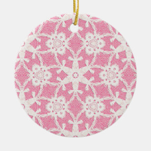 Antike Spitze - weiß und Rose pink Keramik Ornament