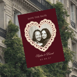 Antike Spitzen-Herz-Foto-Hochzeit Save the Date Einladung