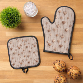 Antike Spitzen-Herzketten Ofenhandschuh & Topflappen-Set