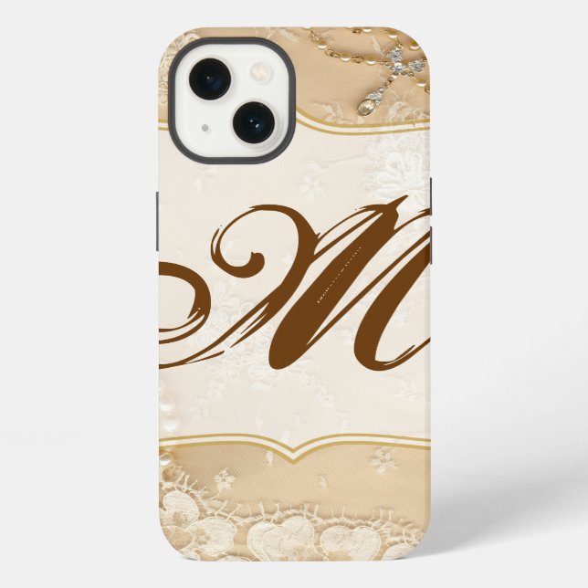 Antike Spitzen-Schmuck viktorianische Monogramm-IP iPhone Hülle (Rückseite)
