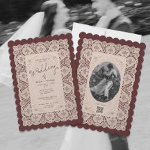Antike Spitzendeckchen-Bordeaux-Hochzeit