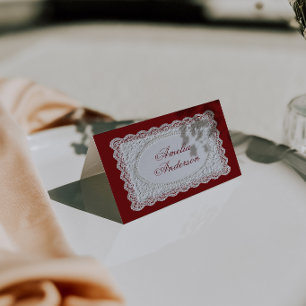 Antike Spitzendeckchen-Hochzeitsplatzkarten in Bur Tischnummer