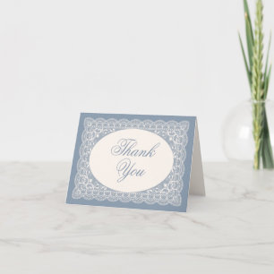 Antike Spitzendecke Staubblau Elegante Hochzeitsfo Dankeskarte