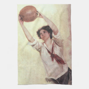 Antike Sportart, Basketballspielerin mit Ball Geschirrtuch