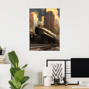 Antike Stadt, T1 Duplex-Zug auf Eisenbahnschienen Poster