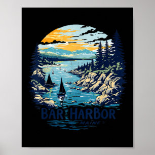 Antike Stadtansicht von Bar Harbor Maine Sonnenunt Poster