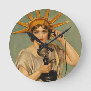 Antike Statue der Freiheit, WWI patriotischer Krie Runde Wanduhr