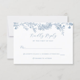 Antike staubblaue Blumen-Hochzeits-RSVP-Karte RSVP Karte