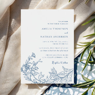 Antike Staubblaue Botanische Florale Hochzeit Einladung
