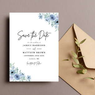 Antike staubblaue florale Hochzeit Save The Date