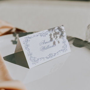 Antike staubblaue Hochzeitsplatzkarten im Old-Mone Tischnummer