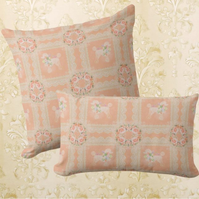 Antike staubige Pfirsich-Pudel-Patchwork Kissen (Vintage poodle patchwork)
