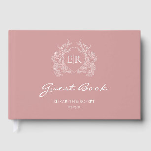 Antike Staubrosa Blumenwappen Monogramm Hochzeit 2 Gästebuch