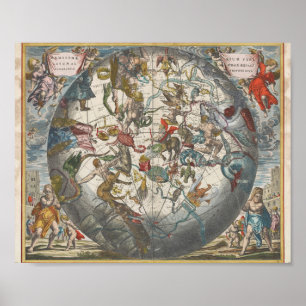 Antike Sternkarte des Zodiak Poster