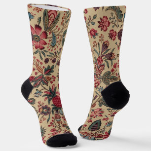 Antike Stickerei Blumenmöbelstoff Socken