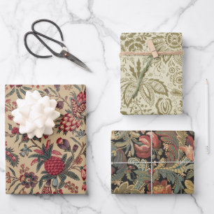 Antike Stickerei Blumenmuster Möbelstoff Geschenkpapier Set