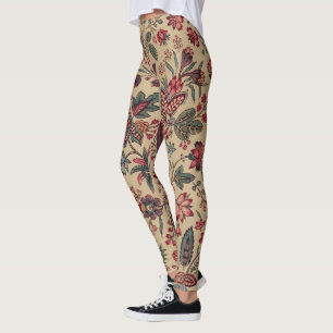 Antike Stickerei Blumenmuster Möbelstoff Leggings