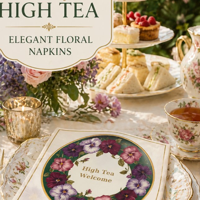 Antike Stiefmütterchen-Hochzeit-Napkins | Elfenbei Serviette (Elegant floral napkins for high tea, garden parties, bridal showers and refined table settings.)