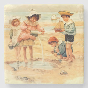 Antike Strandjungen und -mädchen Fine Art Steinuntersetzer