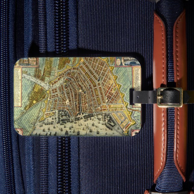 Antike Straßenkarte Amsterdam, Niederlande Gepäckanhänger (Vorderseite Insitu 4)