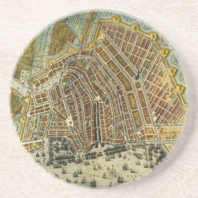Antike Straßenkarte Amsterdam, Niederlande Getränkeuntersetzer (Vorne)
