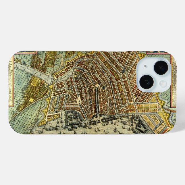 Antike Straßenkarte Amsterdam, Niederlande iPhone 15 Hülle (Rückseite (Horizontal))