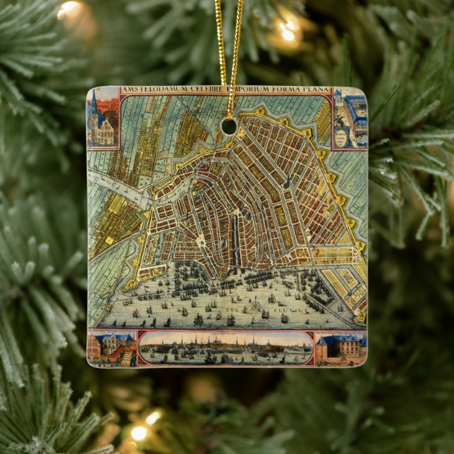 Antike Straßenkarte Amsterdam, Niederlande Keramikornament (Baum)
