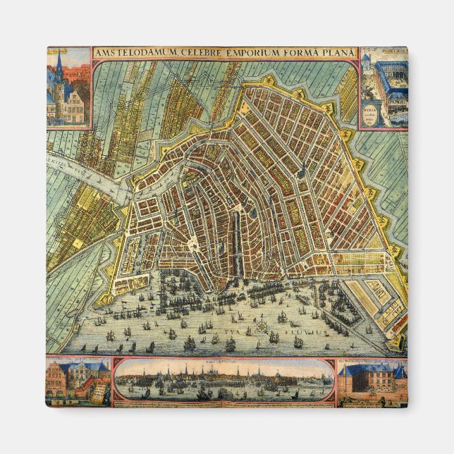 Antike Straßenkarte Amsterdam, Niederlande Magnet (Vorne)