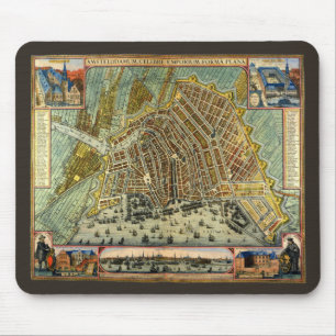 Antike Straßenkarte Amsterdam, Niederlande Mousepad