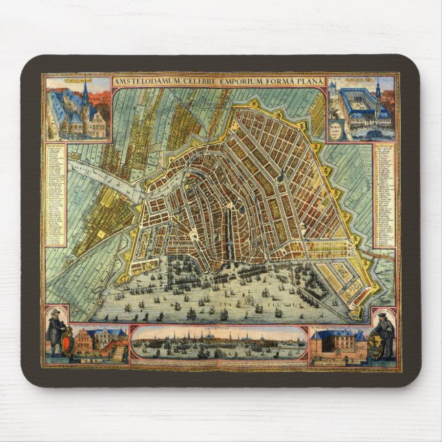 Antike Straßenkarte Amsterdam, Niederlande Mousepad (Vorne)
