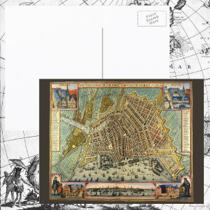 Antike Straßenkarte Amsterdam, Niederlande Postkarte
