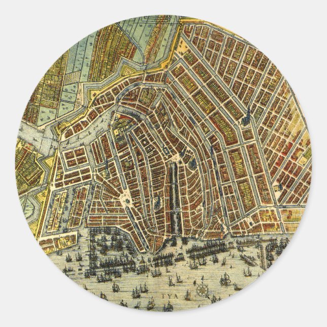 Antike Straßenkarte Amsterdam, Niederlande Runder Aufkleber (Vorderseite)
