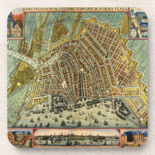 Antike Straßenkarte von Amsterdam, Niederlande Getränkeuntersetzer