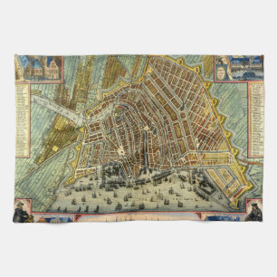 Antike Straßenkarte von Amsterdam, Niederlande Küchentuch