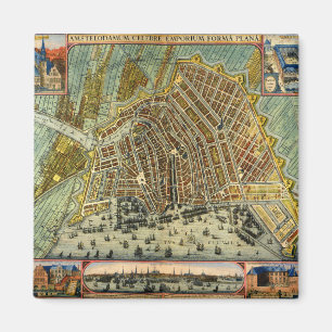 Antike Straßenkarte von Amsterdam, Niederlande Magnet