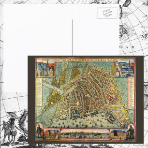 Antike Straßenkarte von Amsterdam, Niederlande Postkarte