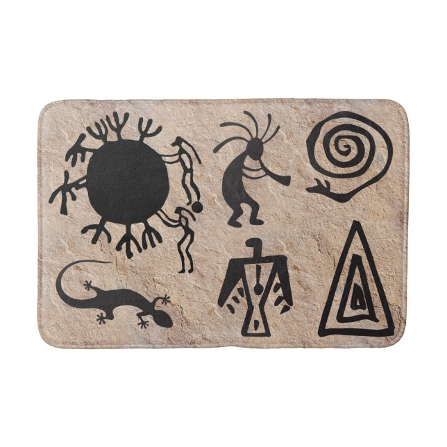 Antike Symbole und Gestein Petroglyphen Badematte (Vorderseite)